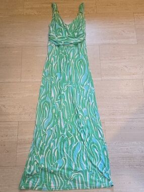 Lilly Pulitzer Green/Blue/White Design Print Maxi Dress